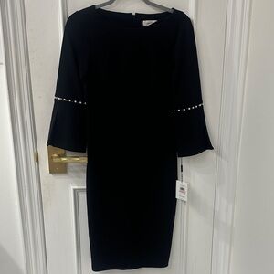 Calvin Klein Black Pearl Sleeve Sheath Dress NWT Size 6